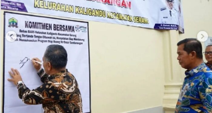 Kecamatan Serang Kota Serang menggelar launching Sanitasi Total Berbasis Masyarakat (STBM), di lingkungan Pajeten RT 01/09 Kelurahan Kaligandu.