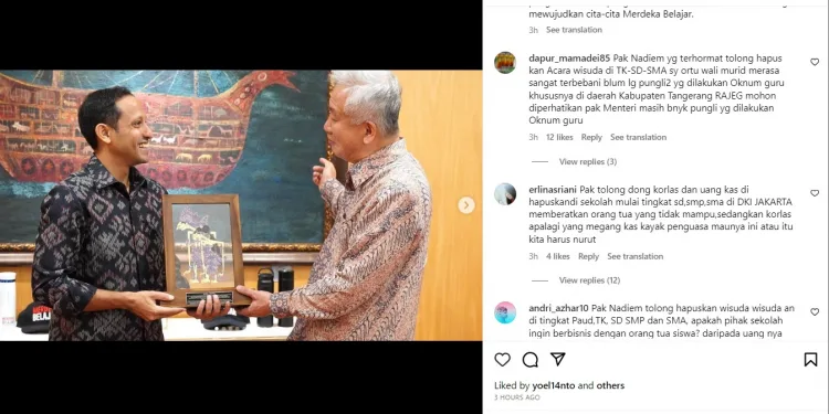kolom komentar Instagram Menteri Pendidikan dan Kebudayaan Nadiem Makarim. (@nadiemmakarim)