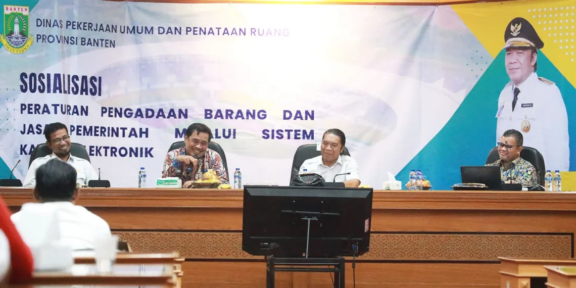 Sosialisasi Peraturan Pengadaan Barang/Jasa Pemerintah Melalui Metode Pemilihan Penyedia Secara Elektronik di Provinsi Banten di Aula Bappeda, Kota Serang, Rabu (31/5/2023).