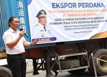 Pj Gubernur Al Muktabar Lepas Ekspor Perdana Briket Arang Produksi IKM Binaan Pemprov Banten