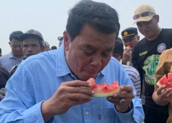 Calon Bupati Tangerang Maesyal Rasyid Panen Semangka di Desa Lontar Kemiri