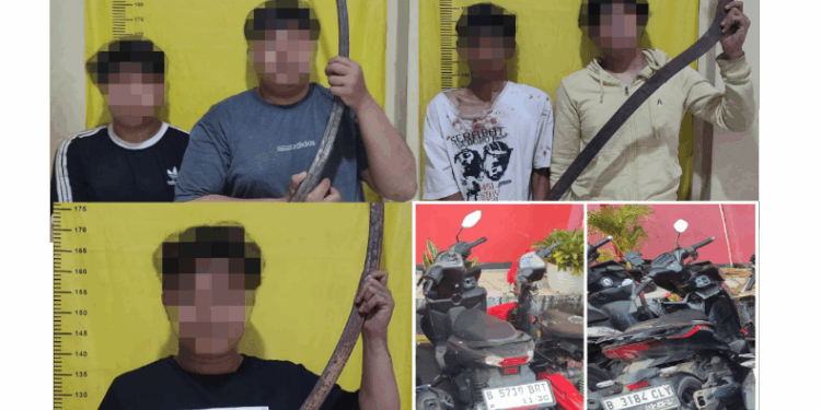 Tim Resmob Polsek Ciledug Tangerang Ciduk Lima Pemuda Pembawa Senjata Tajam di Karang Tengah
