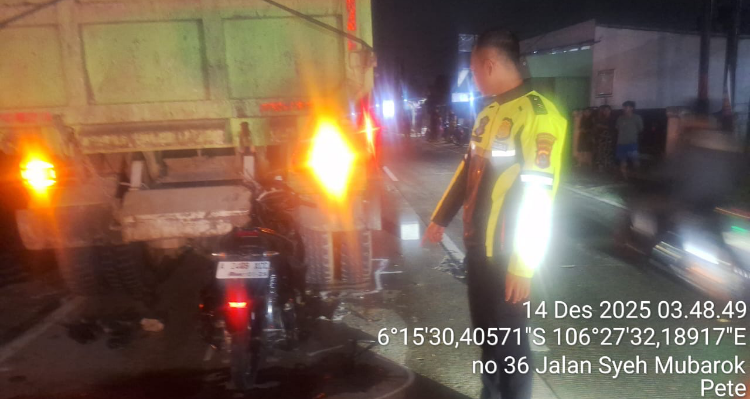 Pemotor Tewas Usai Hantam Dump Truk di Ruas Tigaraksa–Cisoka Tangerang